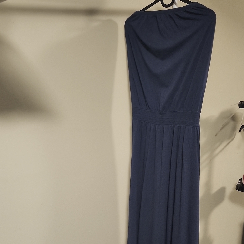 Navy Strapless Dress Women Size S Summer Casual Simple Chic